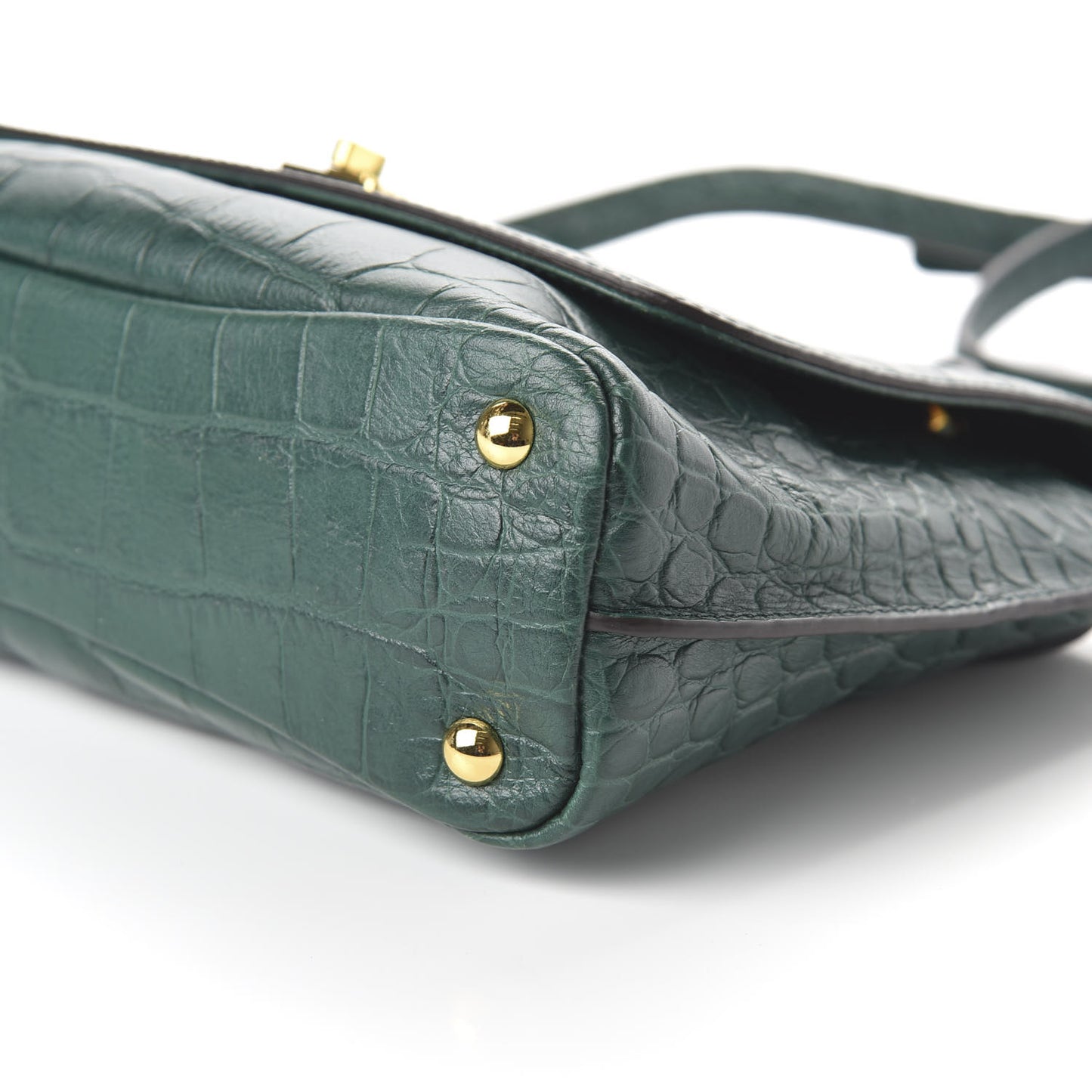 Calfskin Crocodile Embossed Top Handle Shoulder Bag Green