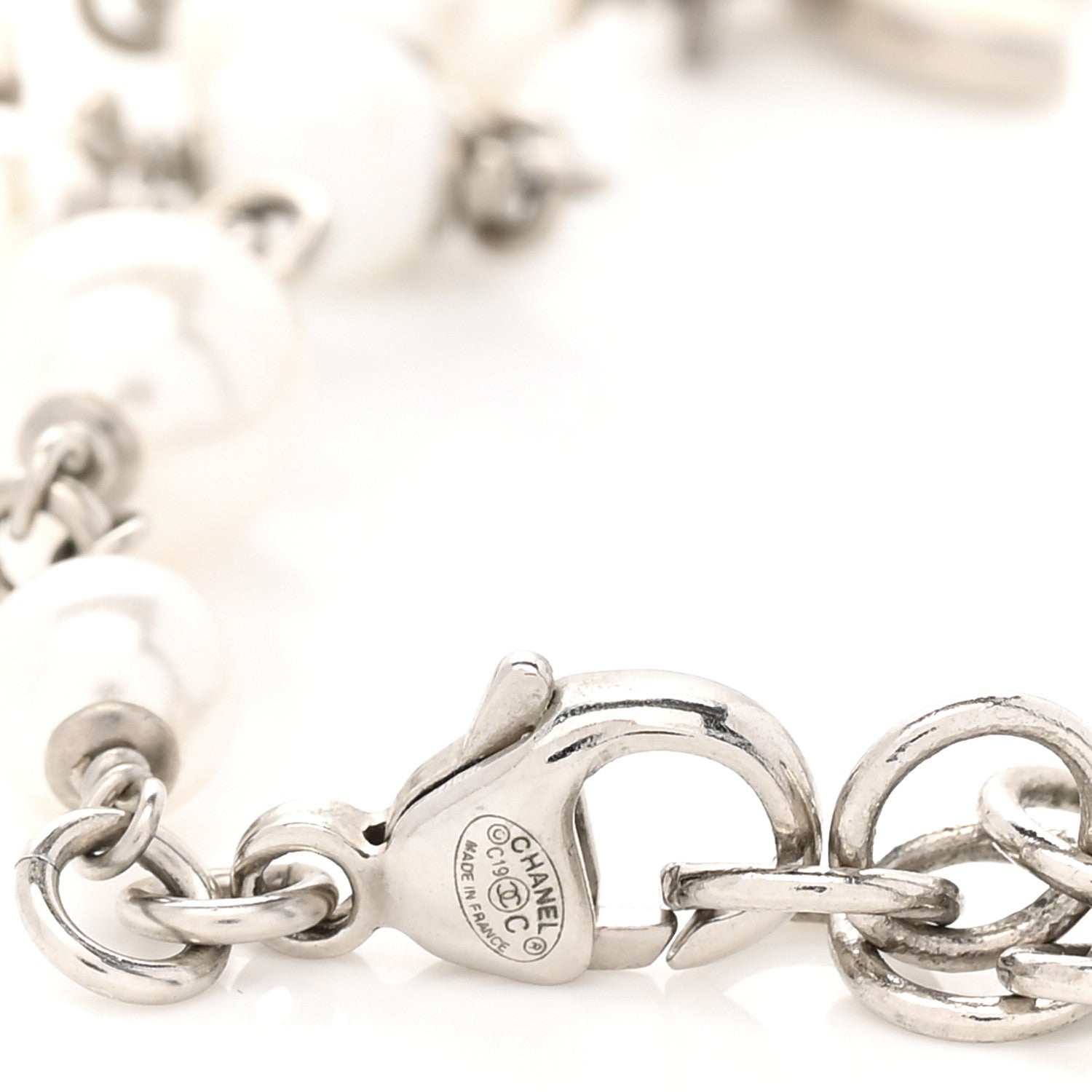 Chanel Pearl Beaded Enamel CC Long Necklace White 6 of 7