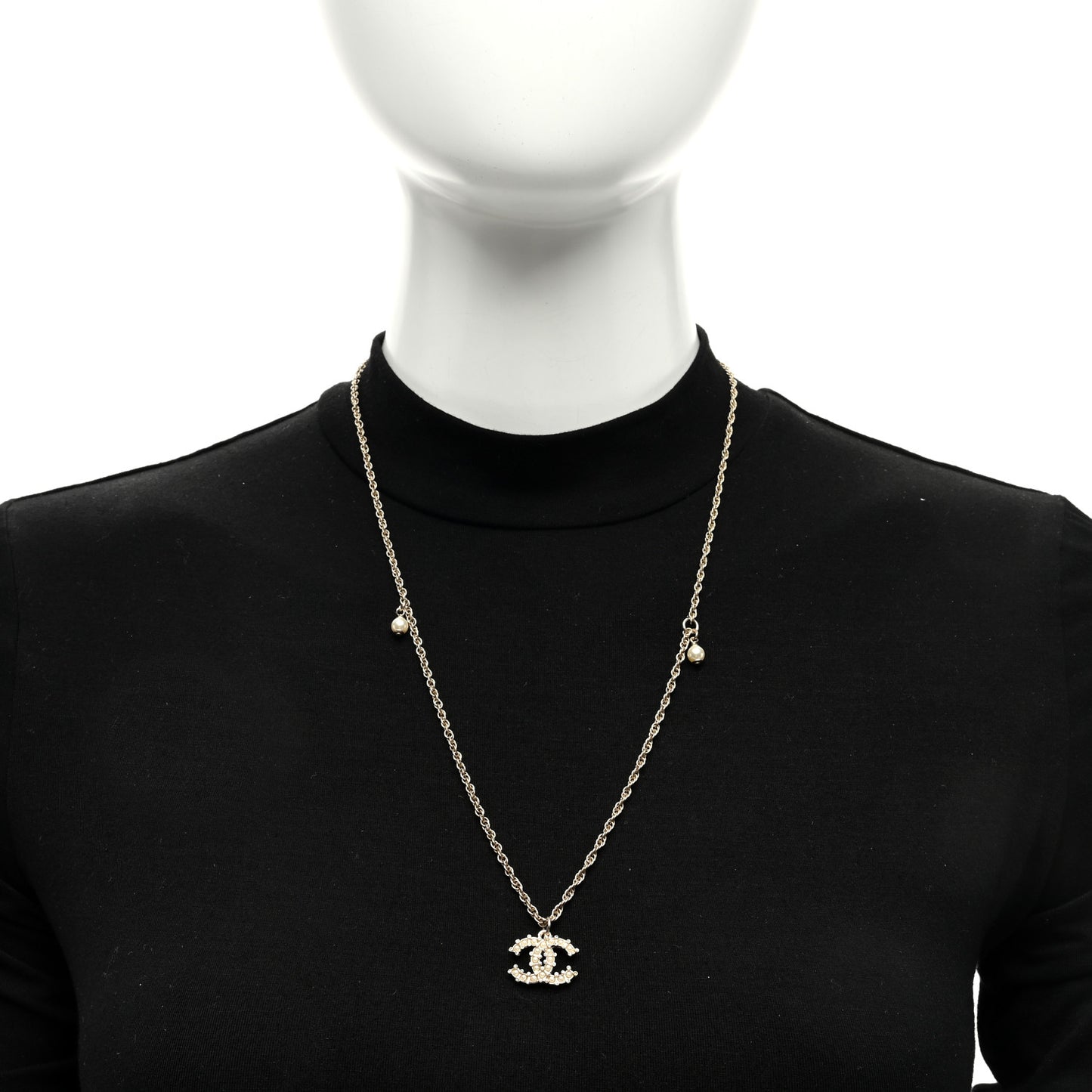 Crystal Pearl CC Pendant Necklace Gold