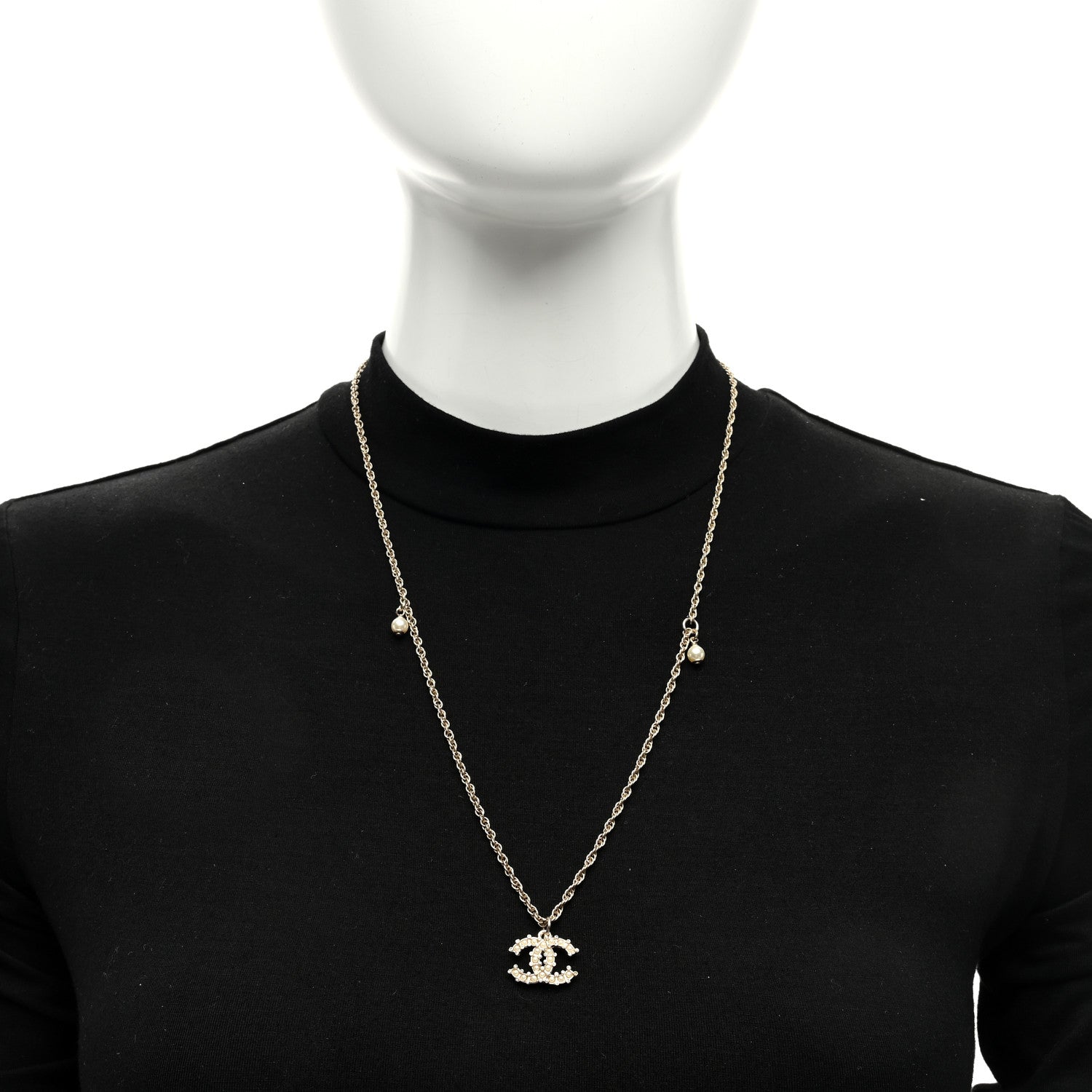 Chanel Crystal Pearl CC Pendant Necklace Gold 2 of 5