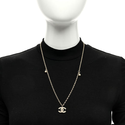 Chanel Crystal Pearl CC Pendant Necklace Gold 2 of 5