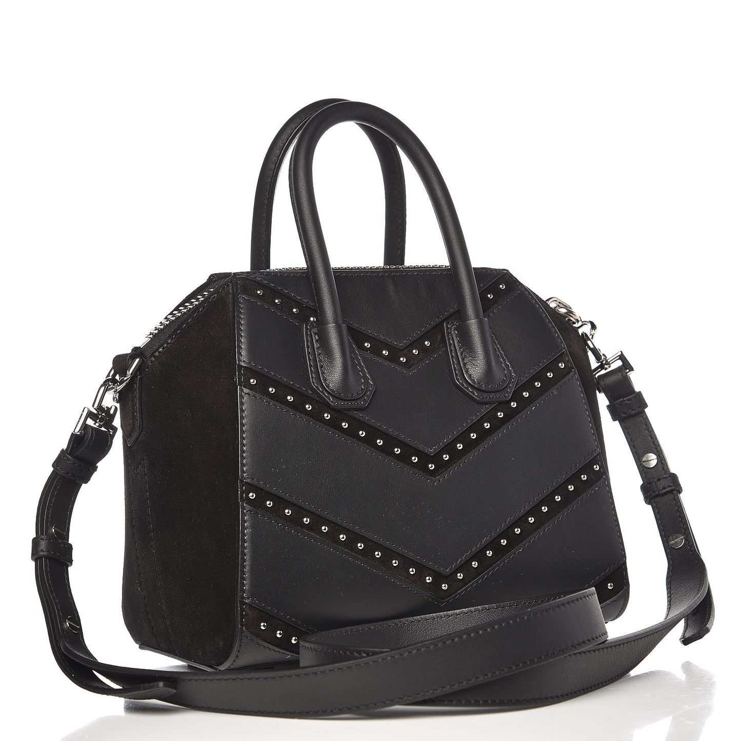 Calfskin Suede Mini Studded Chevron Antigona Black