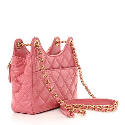 Chanel Shiny Crumpled Calfskin Quilted Small Wavy CC Hobo Pink 3 of 10