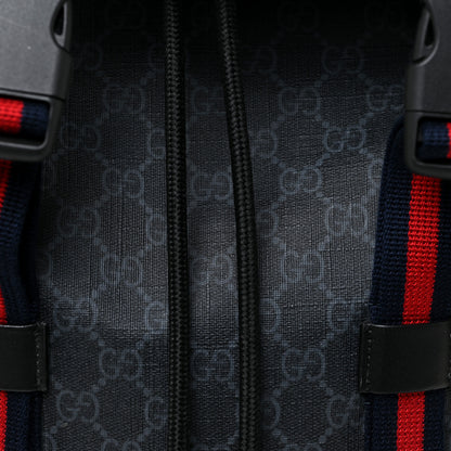 Gucci Soft GG Supreme Monogram Appia Calfskin Web Double Buckle Backpack Black 9 of 15