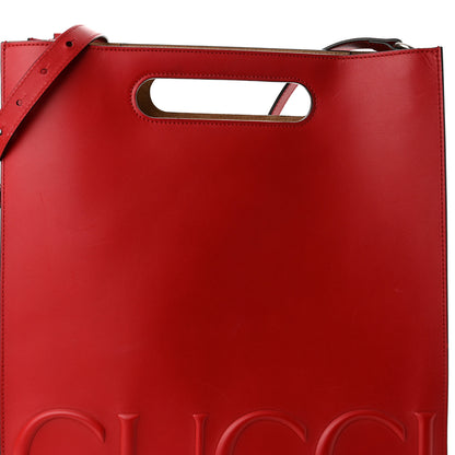 Gucci Calfskin Embossed Medium XL Tote Red 6 of 9