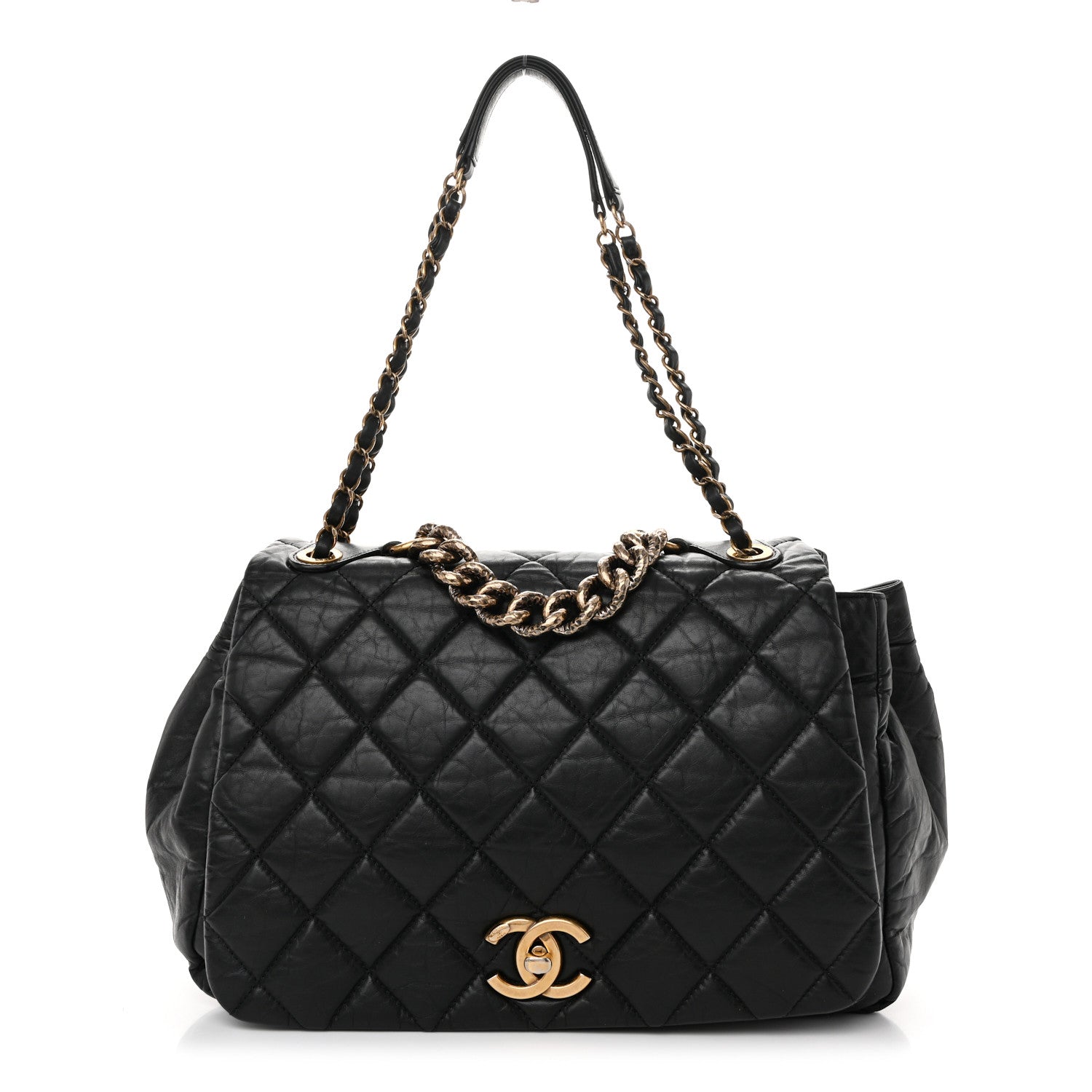 Chanel Aged Calfskin Quilted Large Pondichery Flap Black 1 of 10