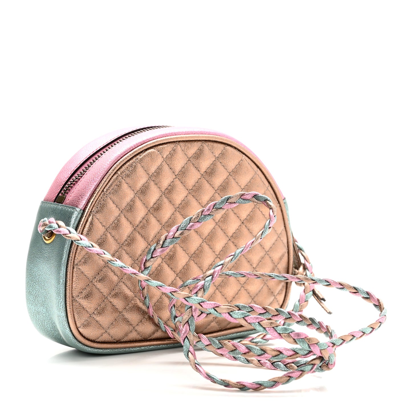 Laminated Nappa Trapuntata Mini Zumi Dome Shoulder Bag Rosa Lago Rame