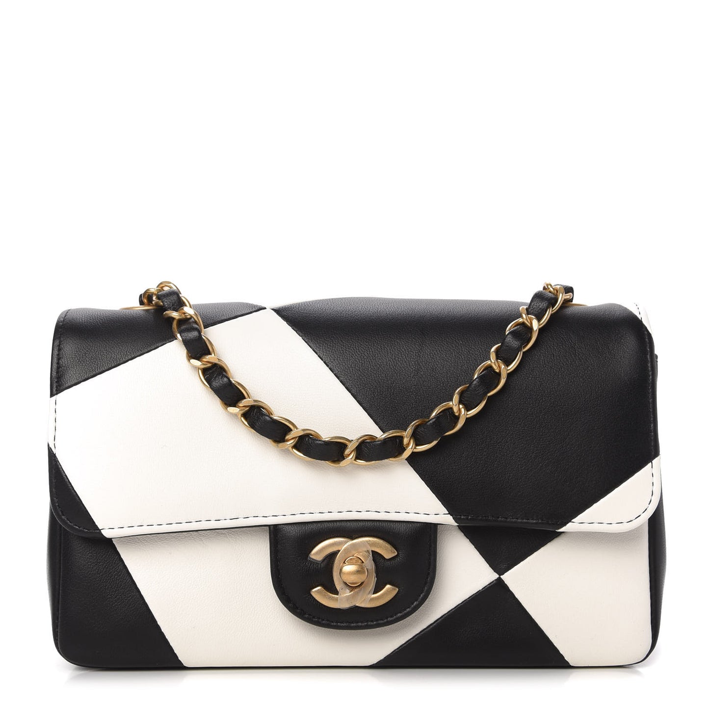 Lambskin Geometric Patchwork Mini Flap Black White