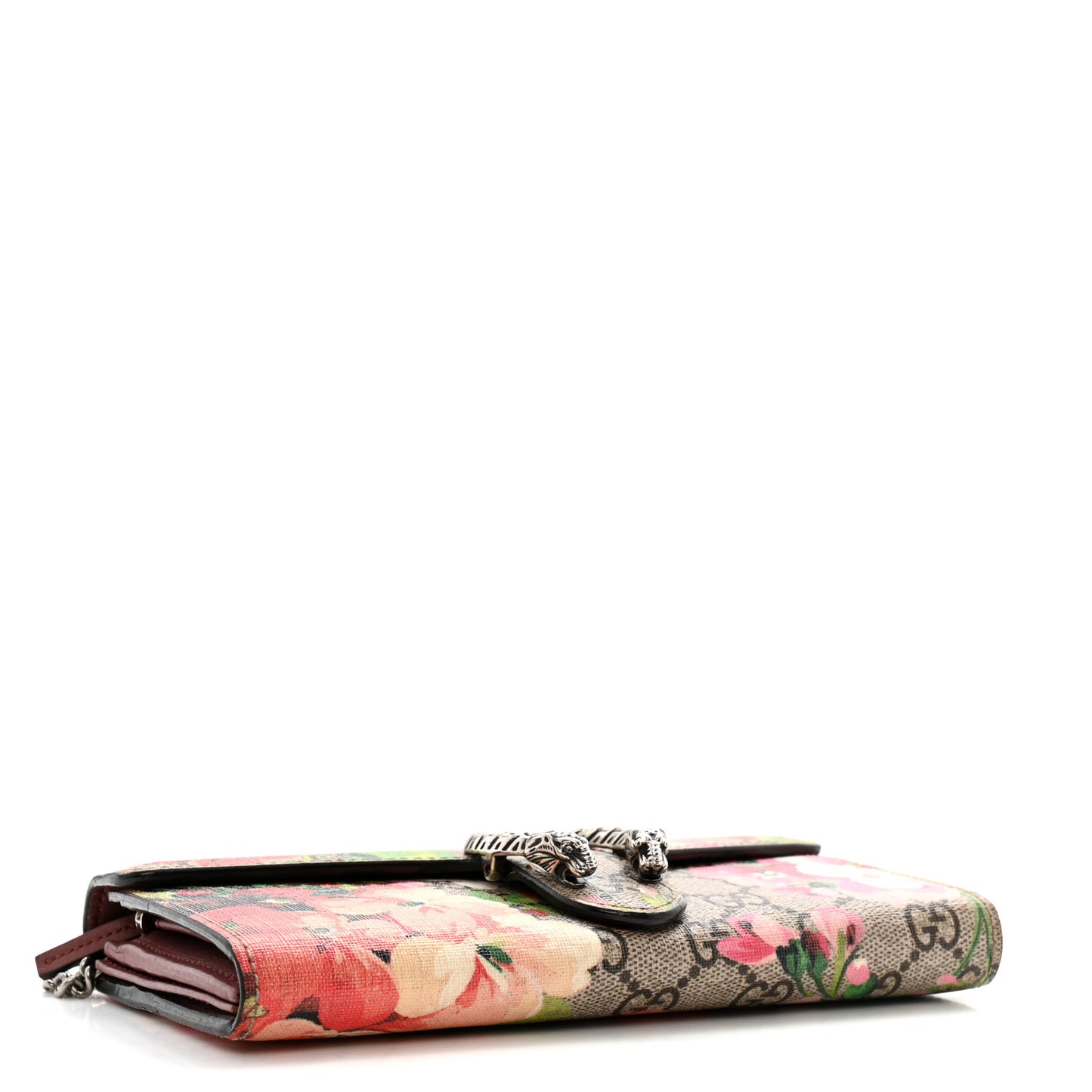 GG Supreme Monogram Blooms Dionysus Chain Clutch Wallet Beige Multicolor Dry Rose