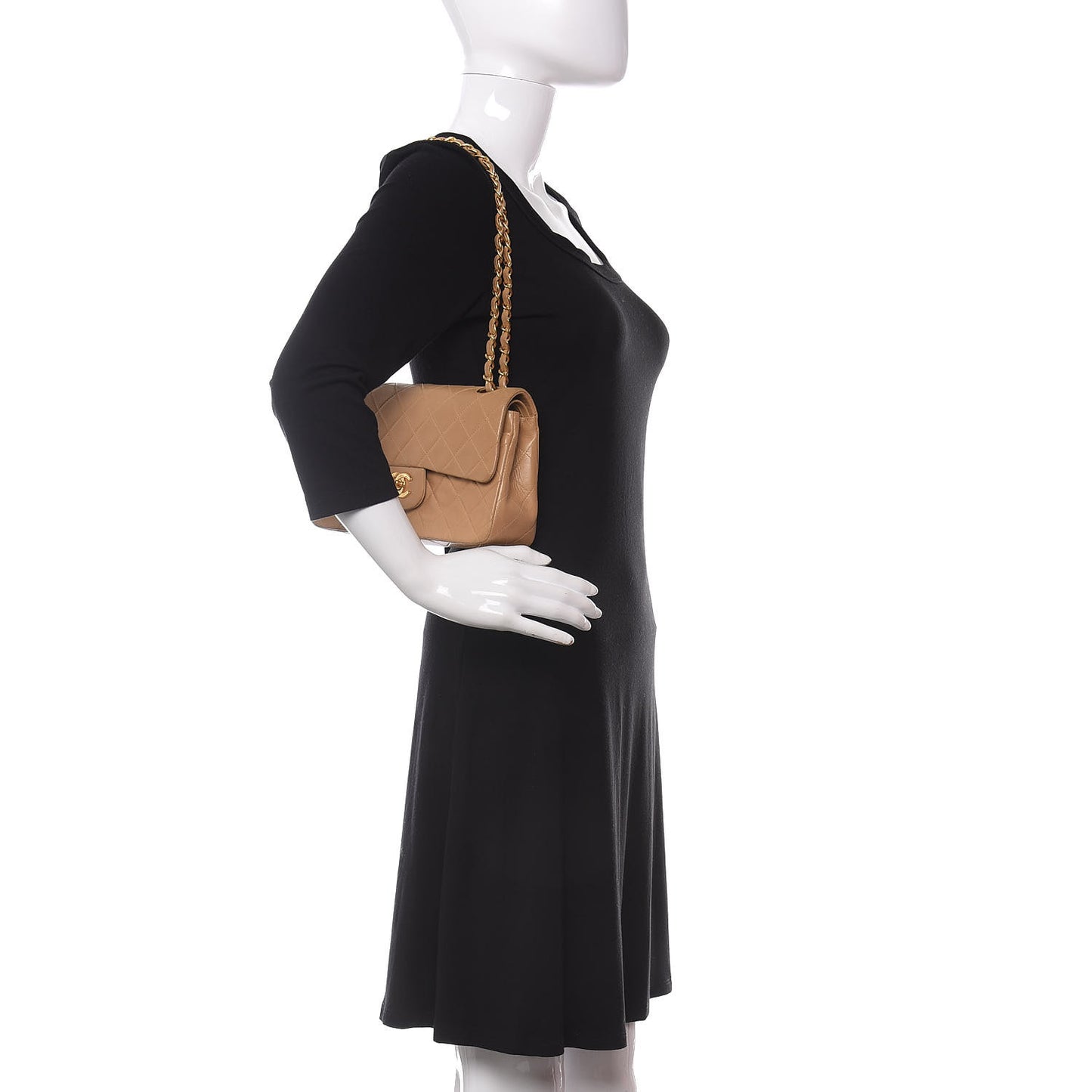 Lambskin Quilted Small Double Flap Beige