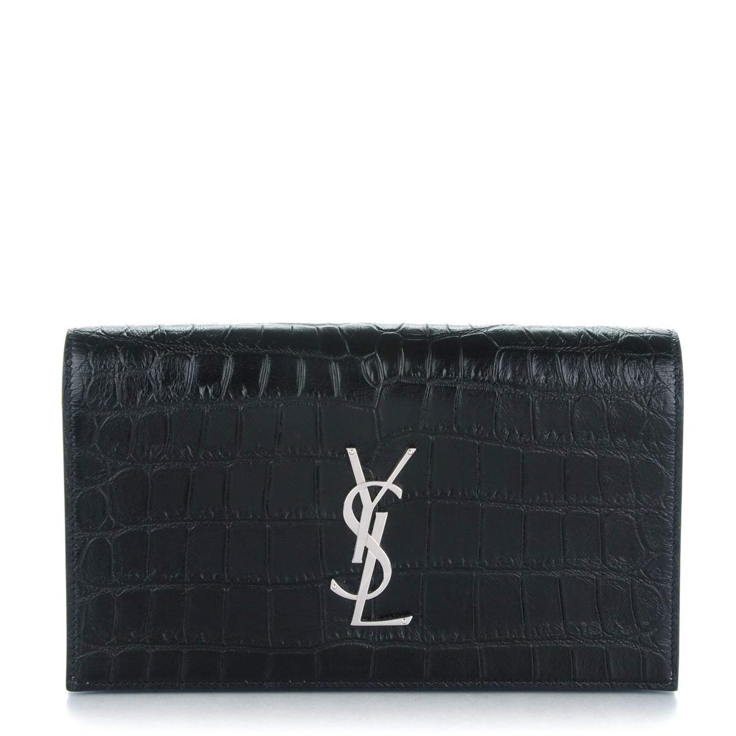 Calfskin Crocodile Embossed Classic Kate Monogram Clutch Black