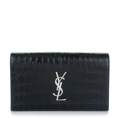 Saint Laurent Calfskin Crocodile Embossed Classic Kate Monogram Clutch Black 1 of 7