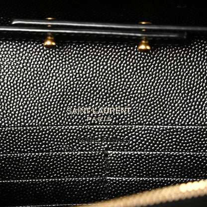 Saint Laurent Grain De Poudre Matelasse Chevron Monogram Chain Wallet Black 6 of 10