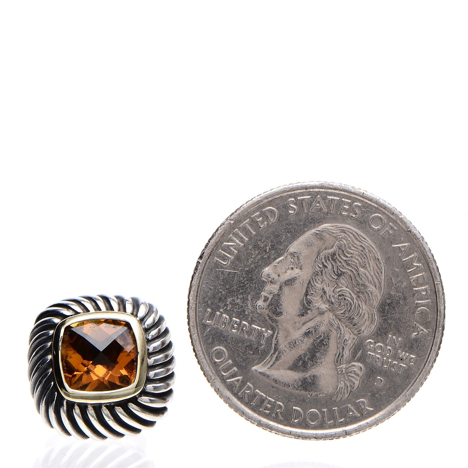 David Yurman Sterling Silver 14K Yellow Gold Citrine 7mm Albion Cable Earrings 2 of 5