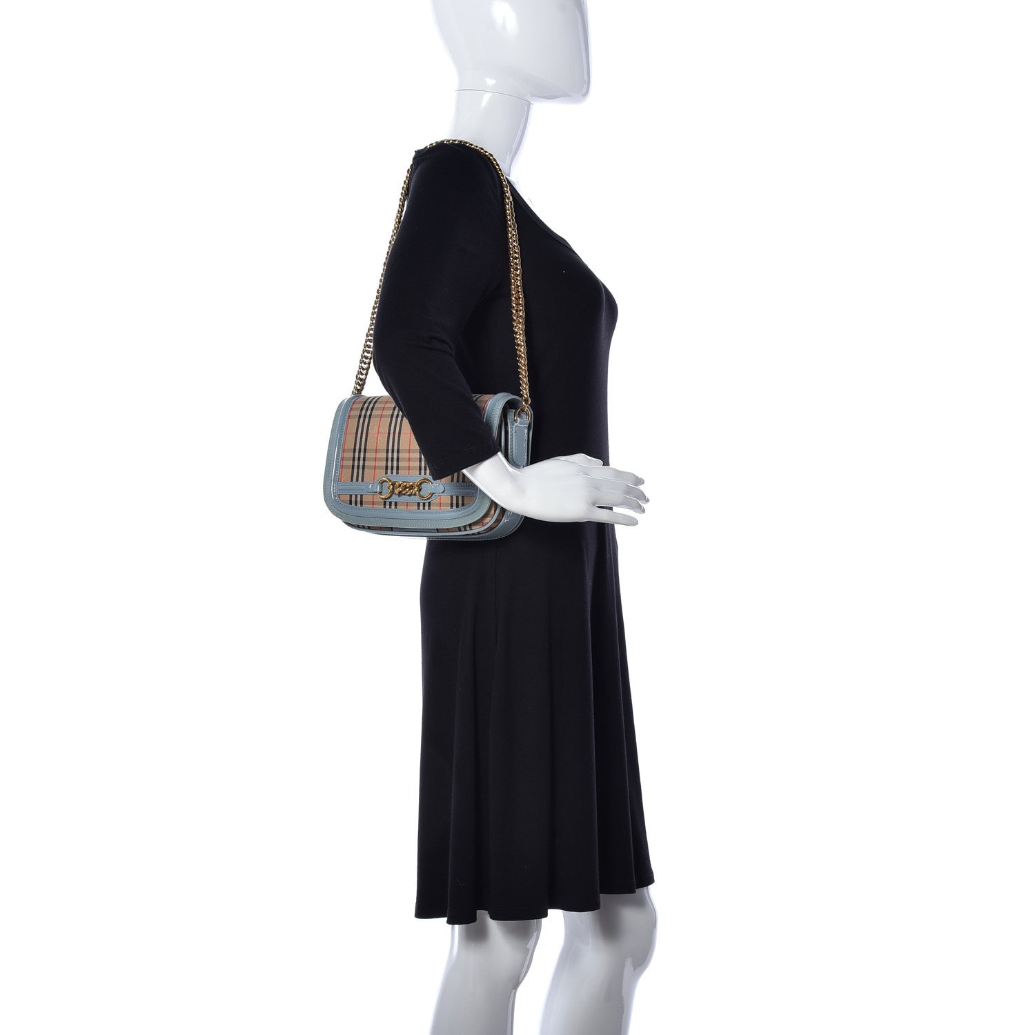 Burberry Patent 1983 Knight Check Link Shoulder Bag Blue Sage 2 of 9