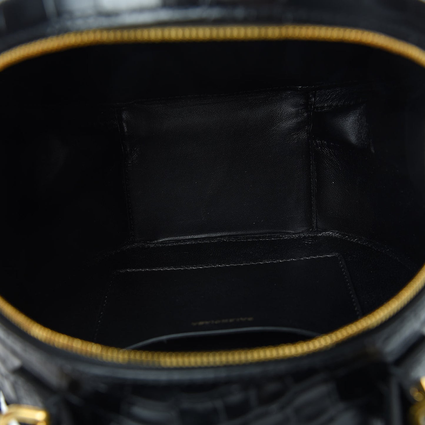 Calfskin Crocodile Embossed Vanity Round Bag XS Black