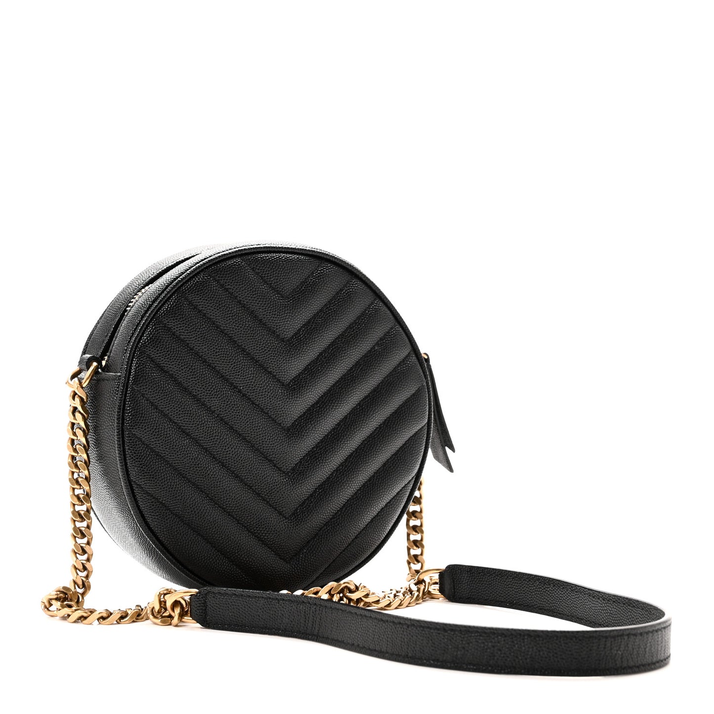 Grain De Poudre Matelasse Chevron Quilted Round Vinyle Camera Bag Black