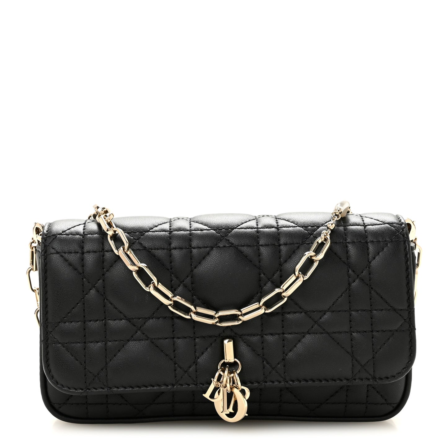 Lambskin Cannage Dior Talk Phone Pouch  Black