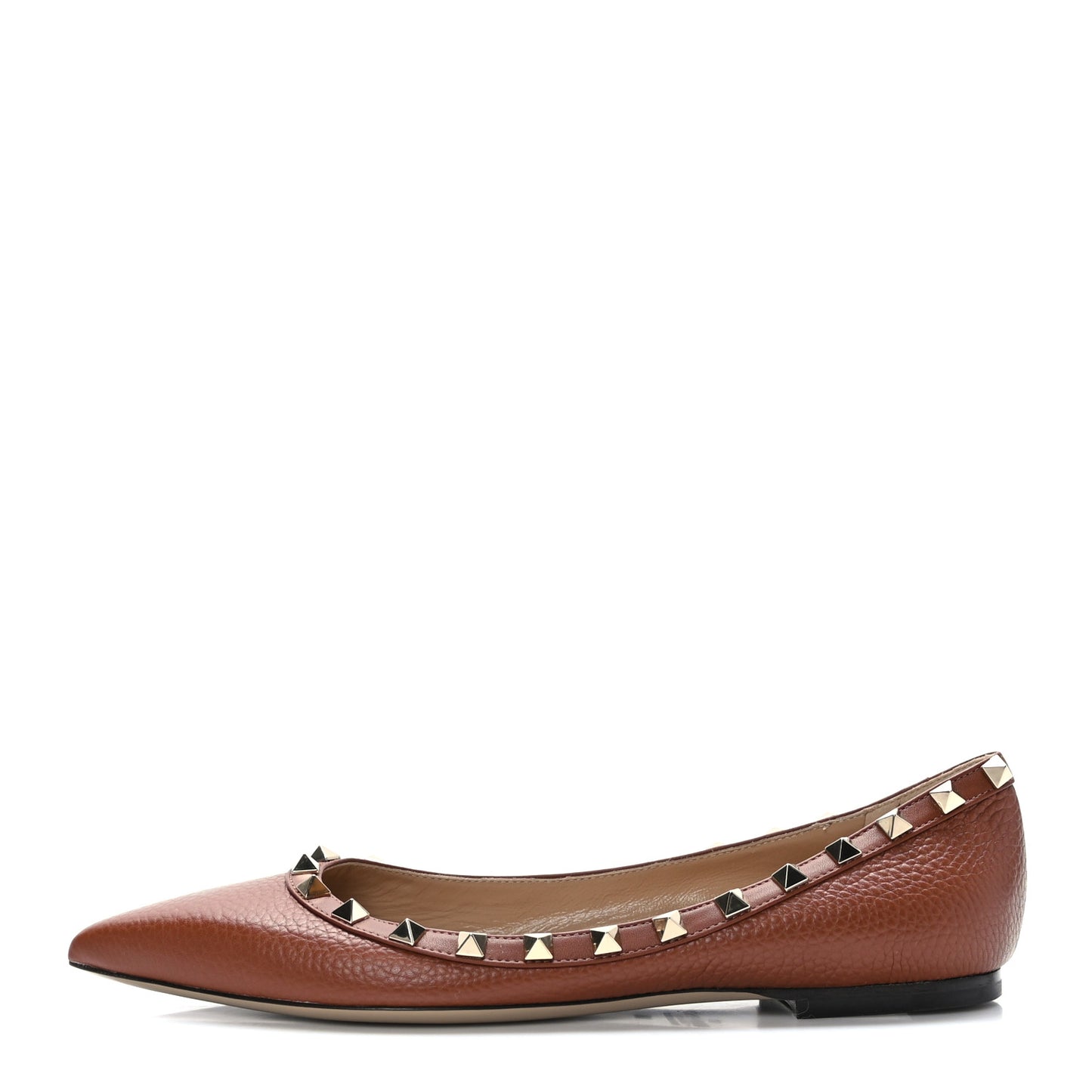 Pebbled Calfskin Rockstud Ballerina Flats 38 Bright Cognac