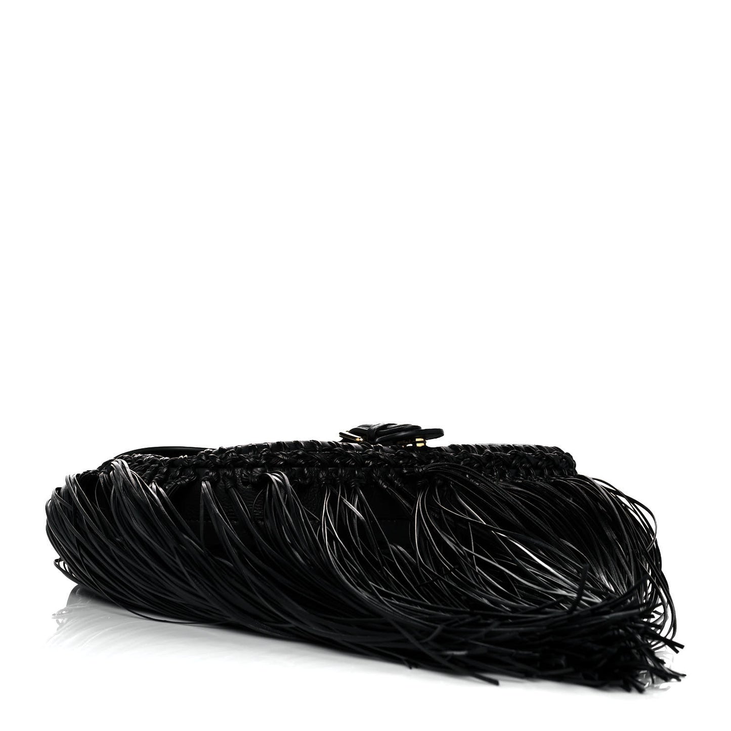 Grained Calfskin Large Fringe Bobby Flap Black