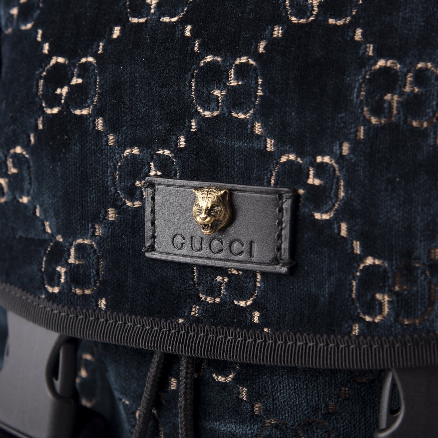 Velvet GG Monogram Web Medium Double Buckle Backpack Blue Beige Black