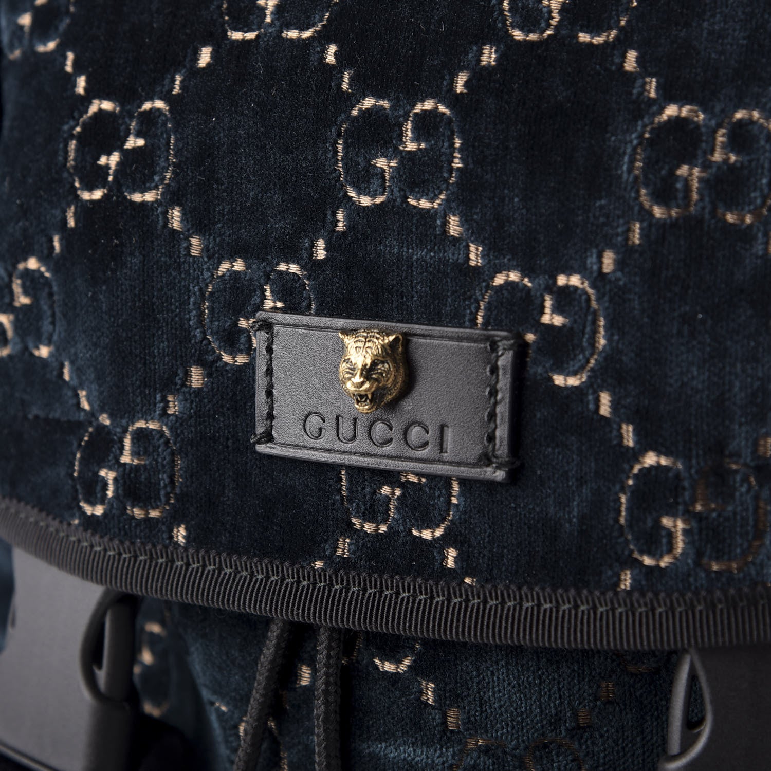 Gucci Velvet GG Monogram Web Medium Double Buckle Backpack Blue Beige Black 9 of 9