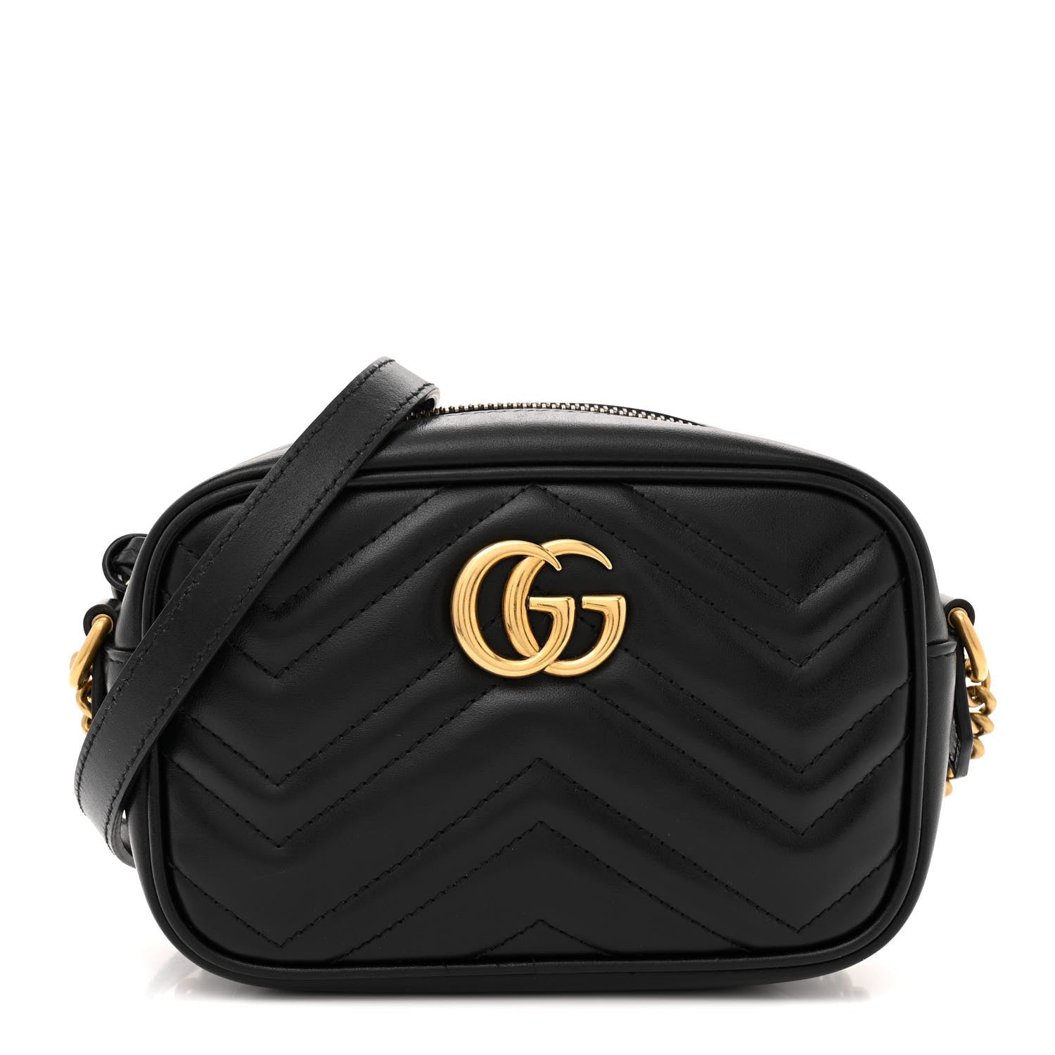 Gucci Calfskin Matelasse Mini GG Marmont Chain Shoulder Bag Black 1 of 12