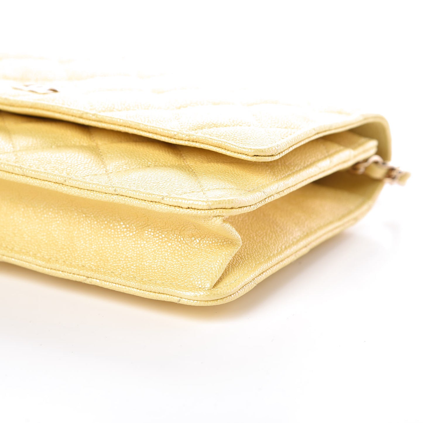 Iridescent Caviar Quilted Wallet on Chain WOC Yellow