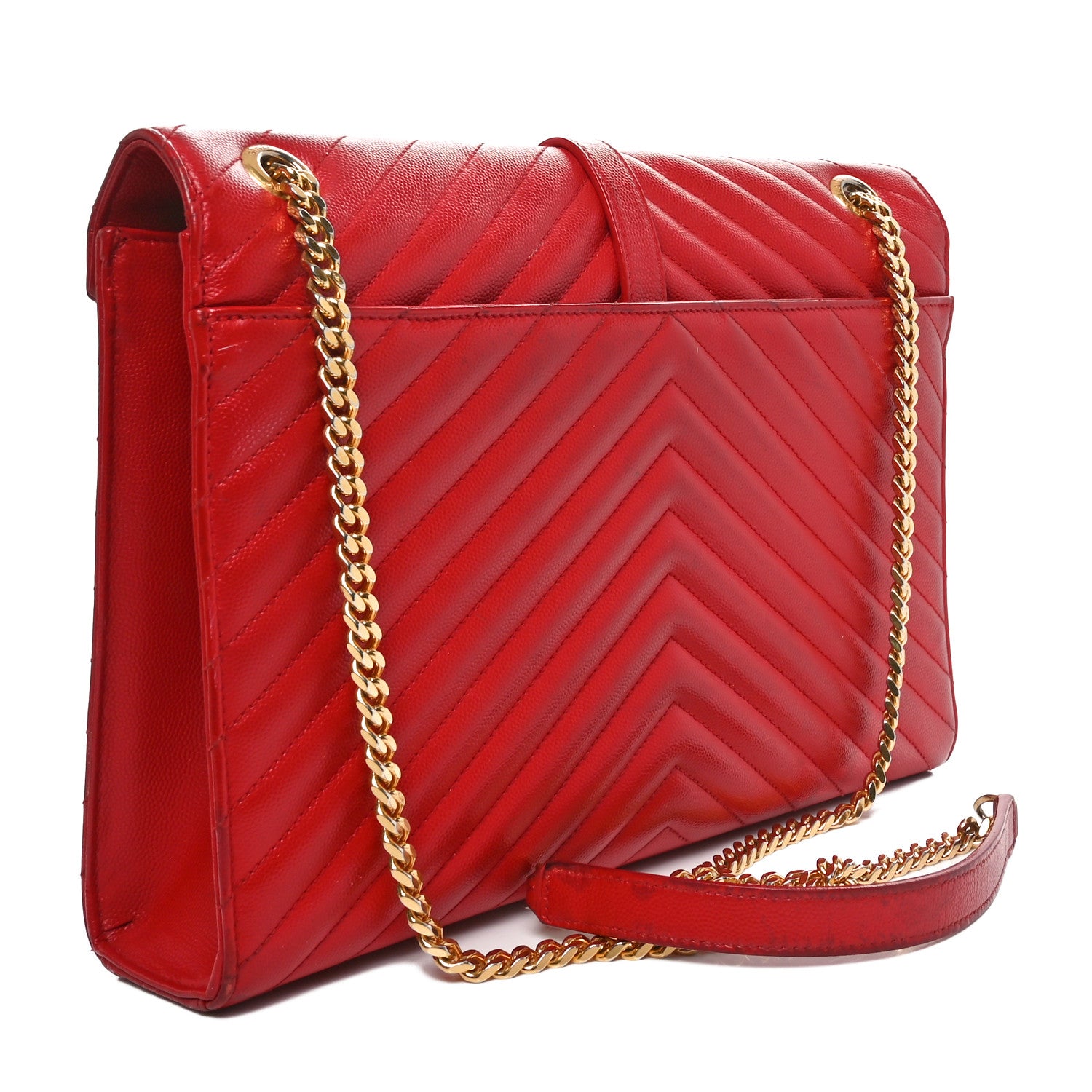 Saint Laurent Grain De Poudre Matelasse Chevron Large Monogram Satchel Lipstick Red 2 of 11