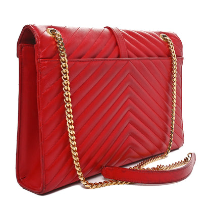 Saint Laurent Grain De Poudre Matelasse Chevron Large Monogram Satchel Lipstick Red 2 of 11