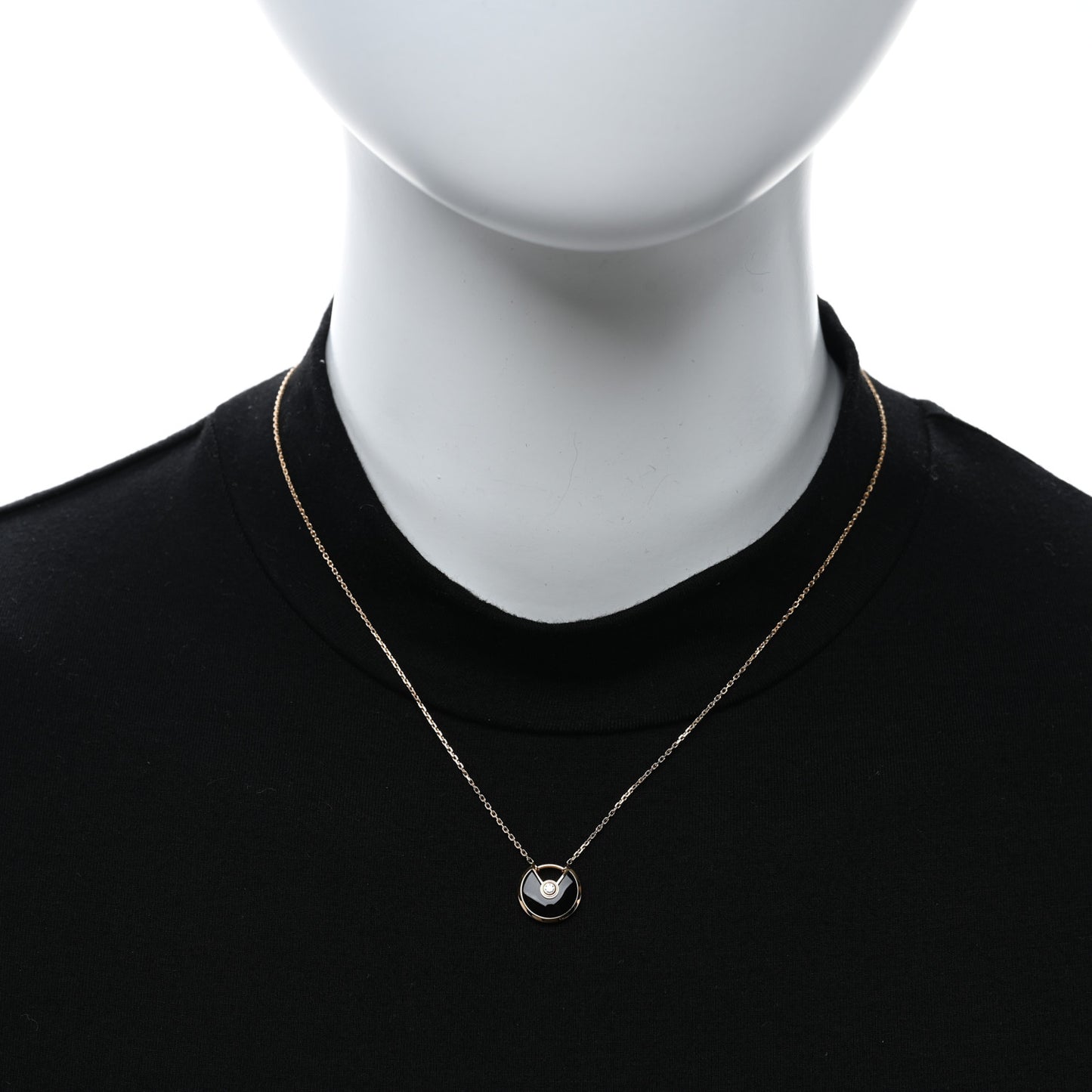 18K Pink Gold Diamond Black Onyx XS Amulette de Cartier Pendant Necklace