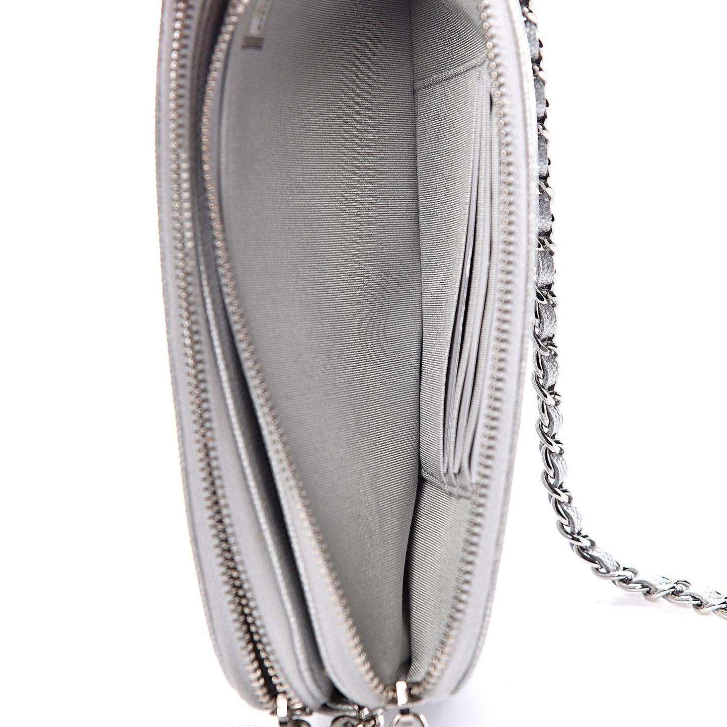Metallic Caviar Chevron Quilted Small Vintage Mademoiselle Clutch With Chain Silver