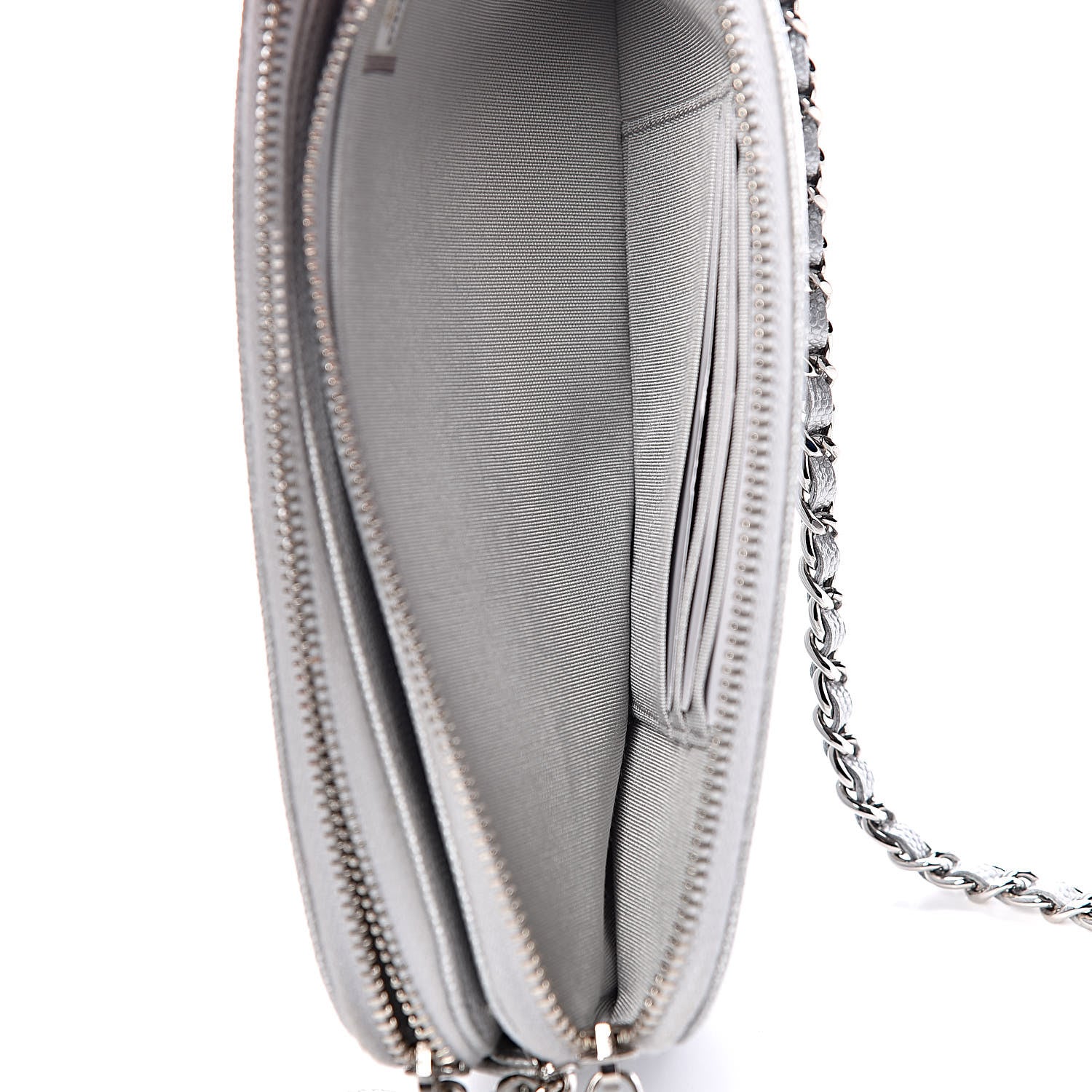 Chanel Metallic Caviar Chevron Quilted Small Vintage Mademoiselle Clutch With Chain Silver 12 of 13