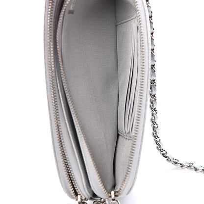 Chanel Metallic Caviar Chevron Quilted Small Vintage Mademoiselle Clutch With Chain Silver 12 of 13