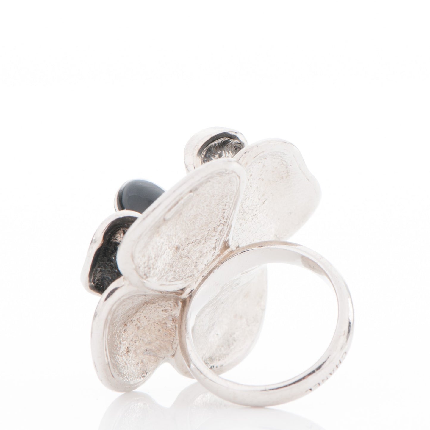 Enamel CC Camellia Ring 6.5 Black Silver