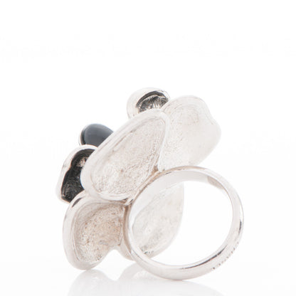 Chanel Enamel CC Camellia Ring 6.5 Black Silver 3 of 4