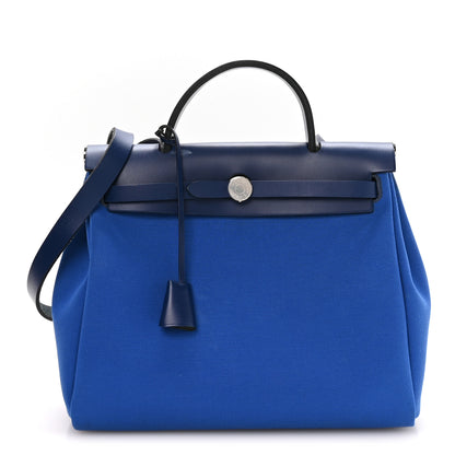 Hermes Toile Vache Hunter Herbag Zip 31 PM Bleu Electrique Bleu Indigo 1 of 11