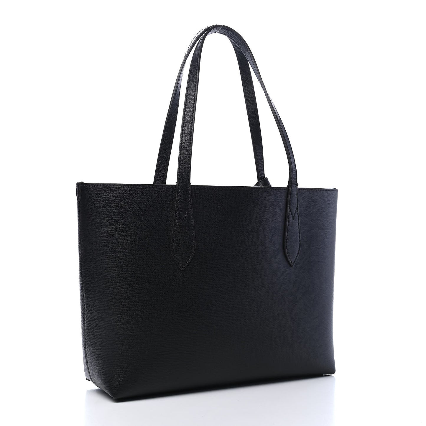 Grainy Calfskin Haymarket Check Medium Reversible Tote Black