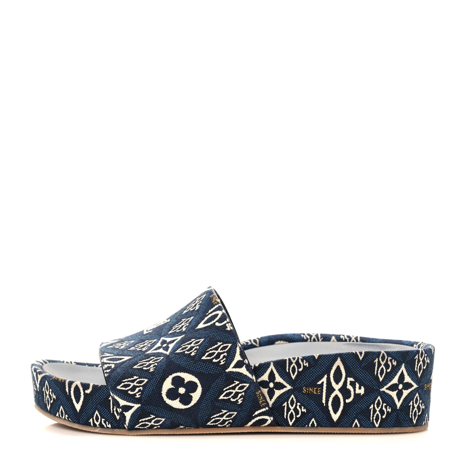 Louis Vuitton Canvas Since 1854 Jumbo Flatform Mule Sandals 38 Blue 1 of 8