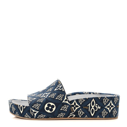 Louis Vuitton Canvas Since 1854 Jumbo Flatform Mule Sandals 38 Blue 1 of 8