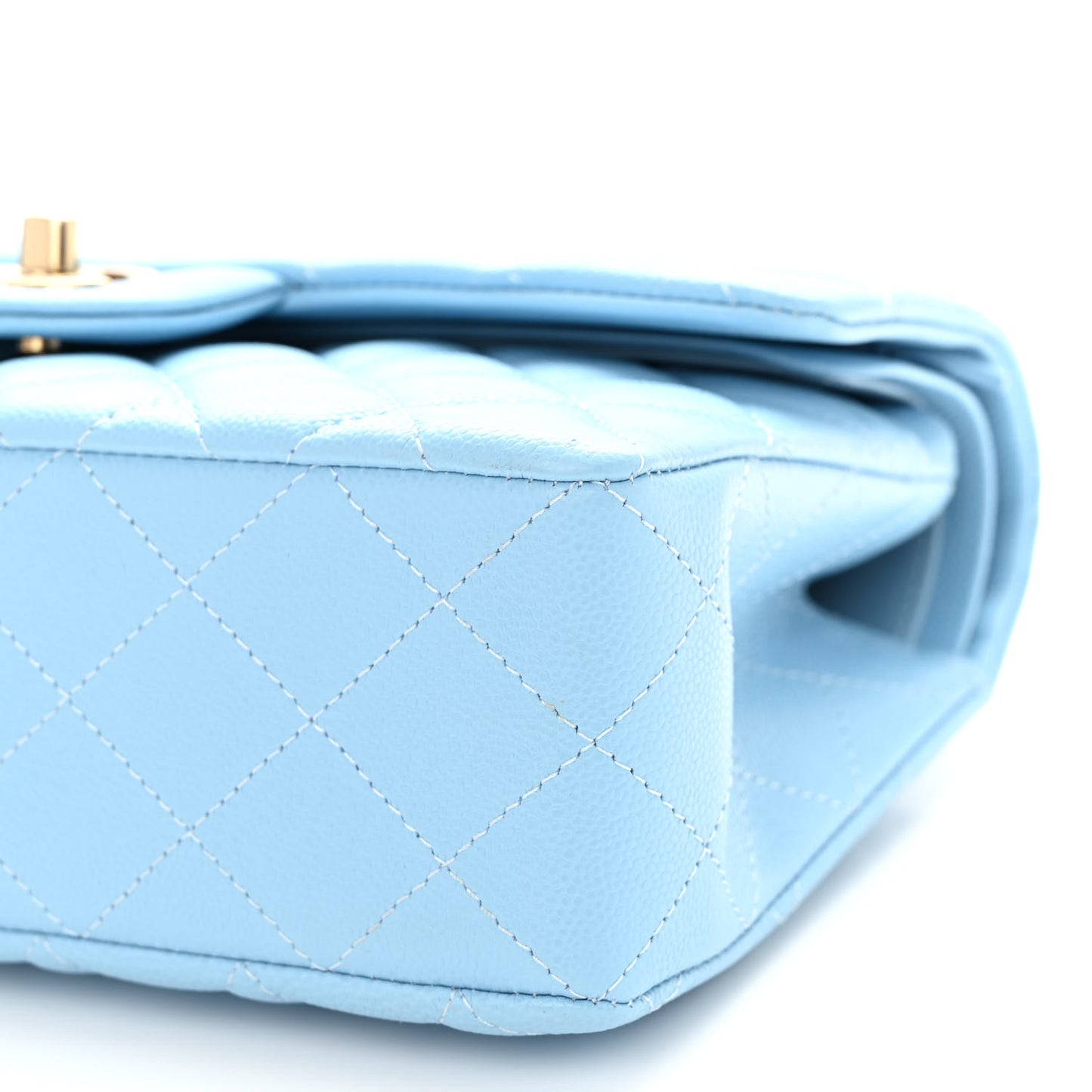 Caviar Quilted Small Double Flap Light Blue