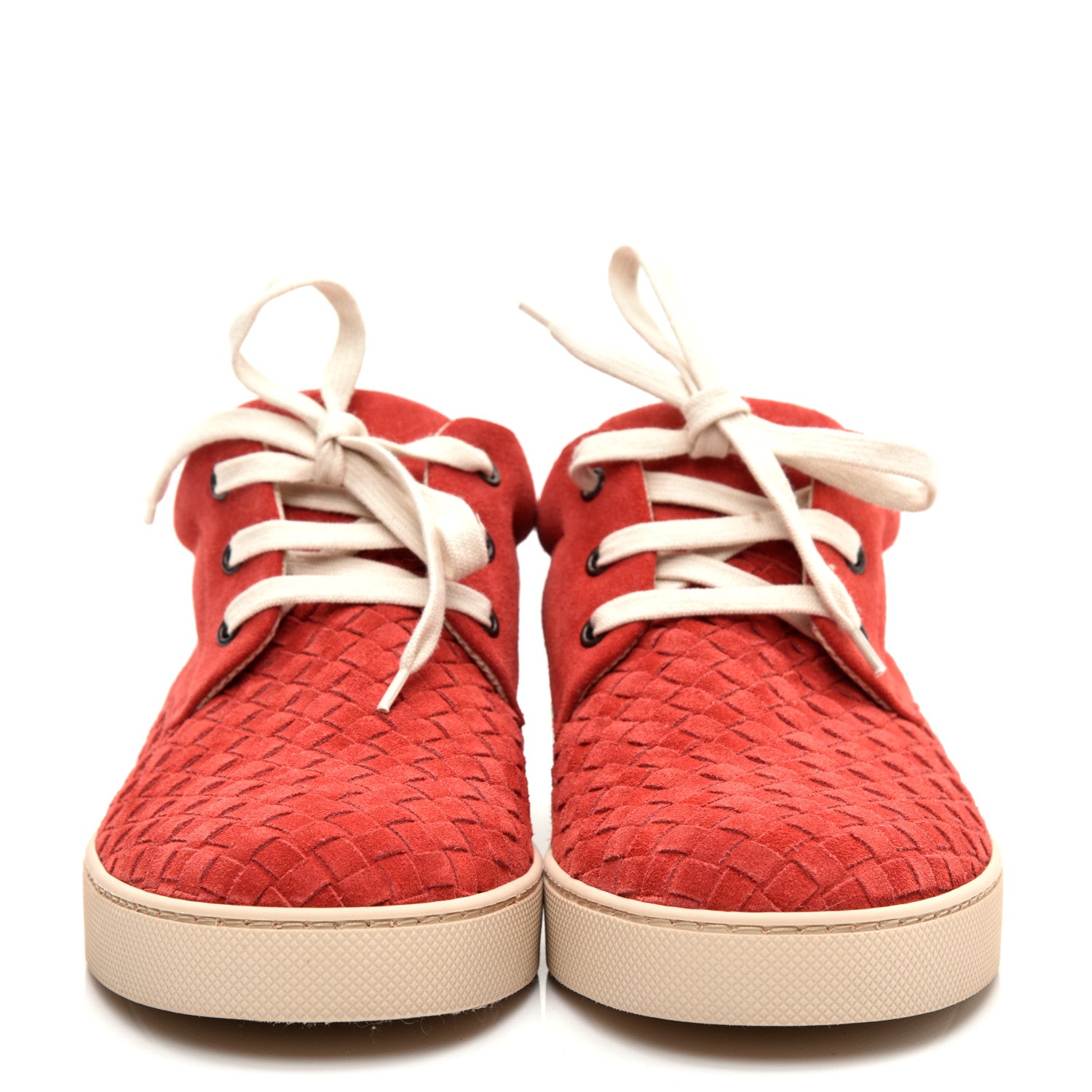 Bottega Veneta Suede Intrecciato Lace Up Sneakers 41 Red 2 of 7