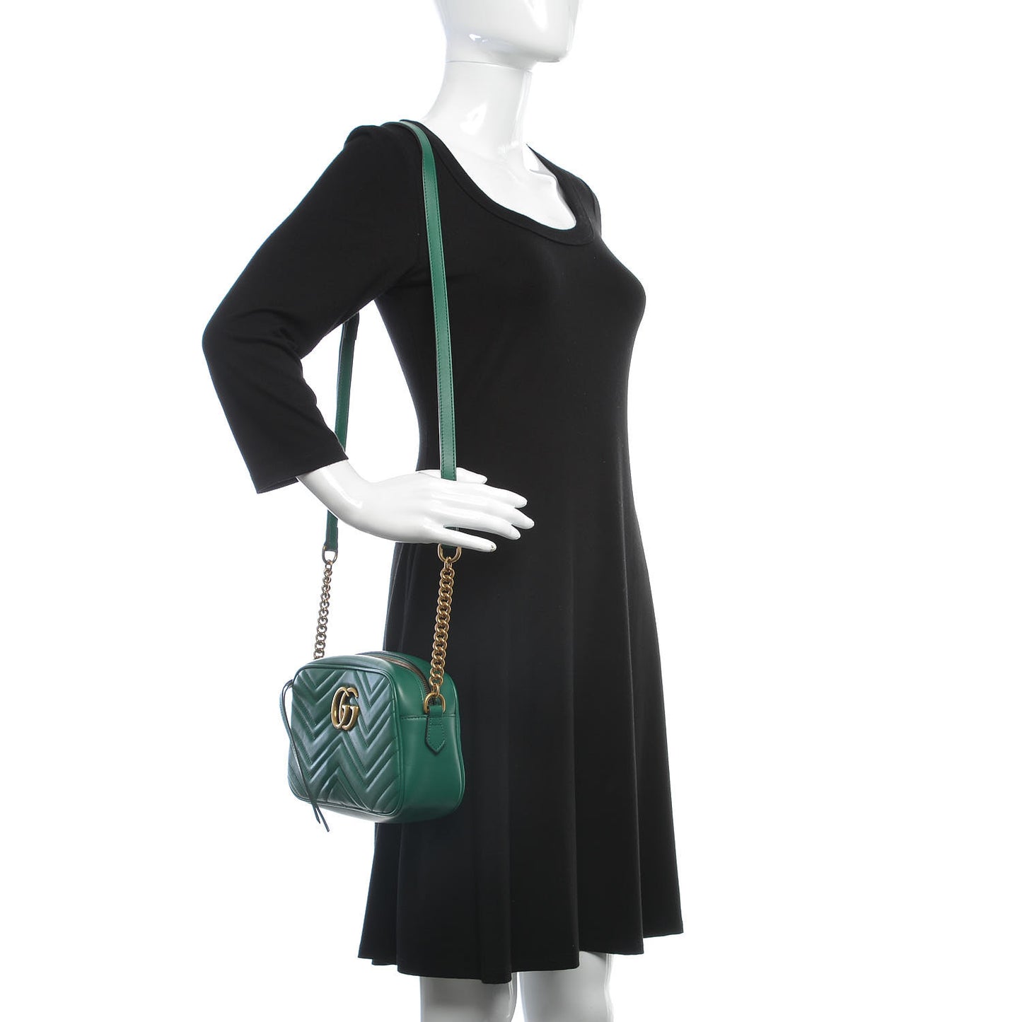 Calfskin Matelasse Small GG Marmont Chain Shoulder Bag Emerald Green
