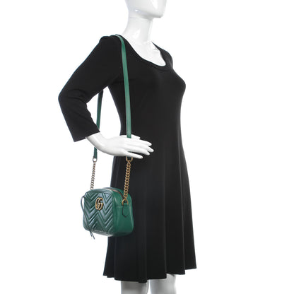 Gucci Calfskin Matelasse Small GG Marmont Chain Shoulder Bag Emerald Green 2 of 9