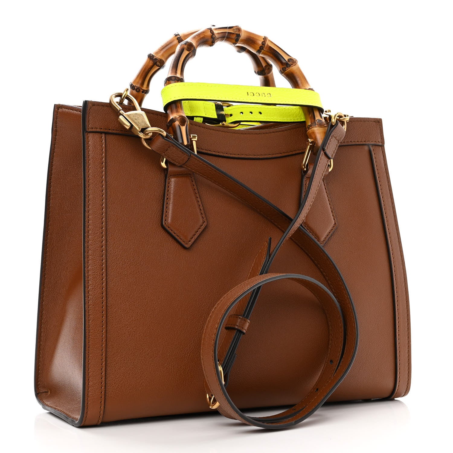 Gucci Wonka Grain Calfskin Small Diana Tote Bag Cuir Yellow Fluo 3 of 10