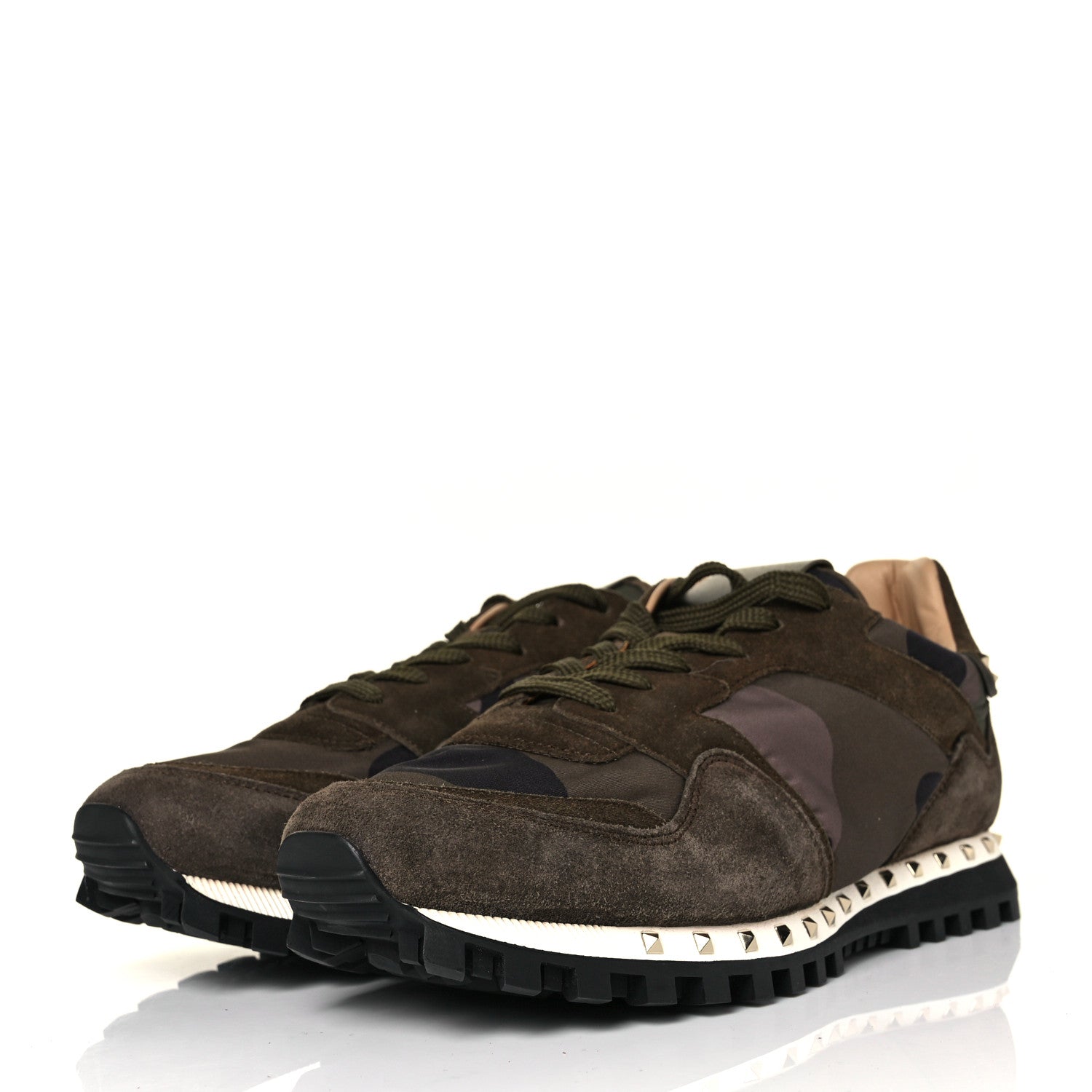 Valentino Garavani Nappa Suede Camouflage Womens Soul Rockstud Sneakers 41 Green Multicolor 3 of 8