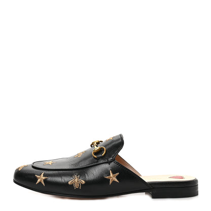 Gucci Goatskin Bee Star Embroidered Womens Princetown Slippers 37.5 Black 1 of 8