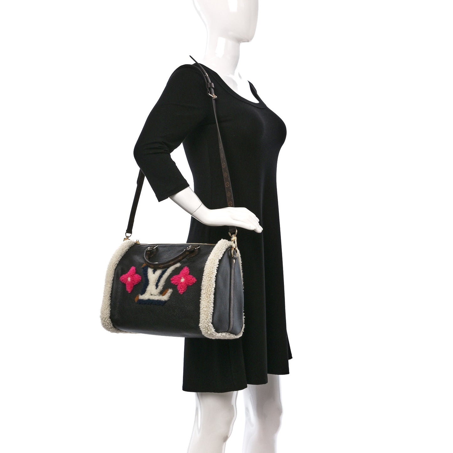 Calfskin Monogram Teddy Speedy Bandouliere 30 Black