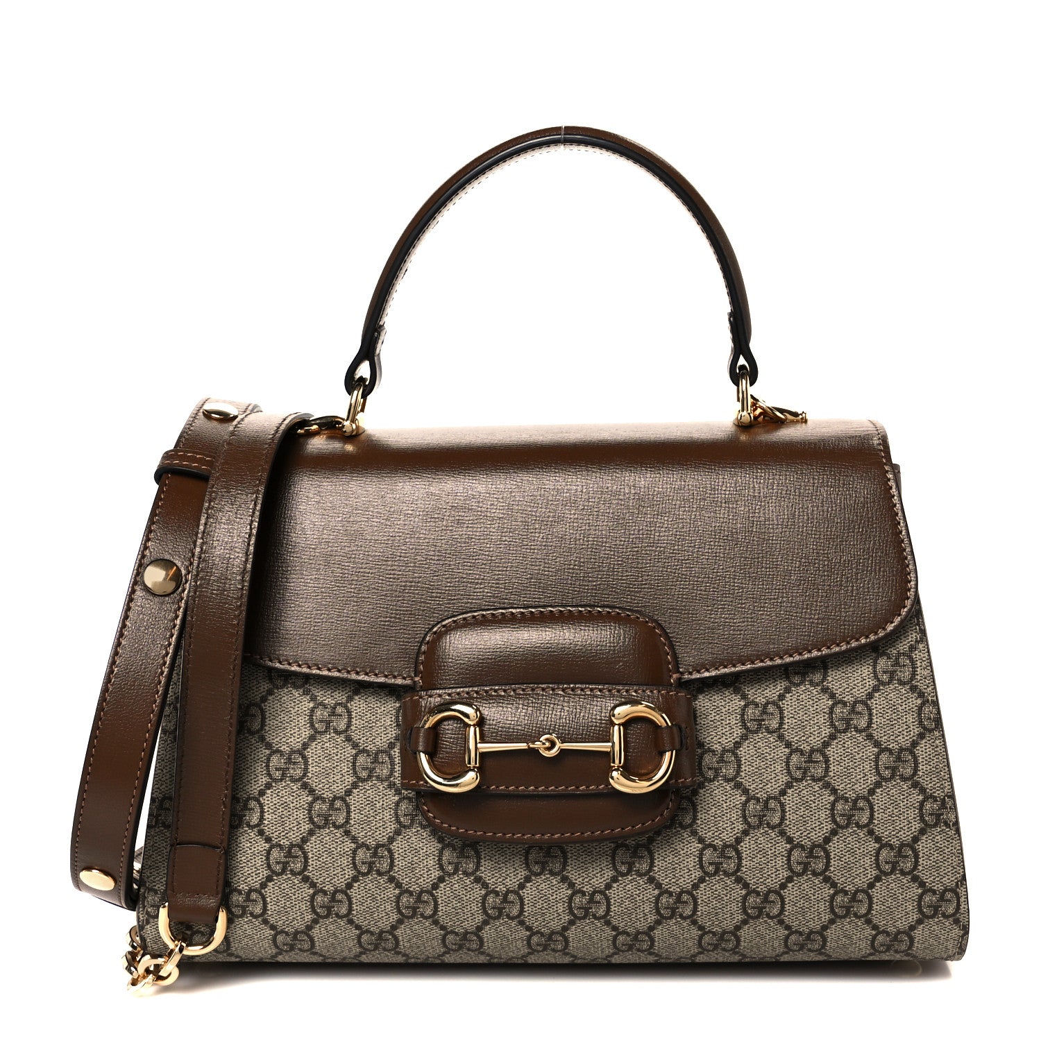 Gucci GG Supreme Monogram Calfskin Medium Horsebit 1955 Top Handle Bag Beige Ebony Brown Sugar 1 of 11