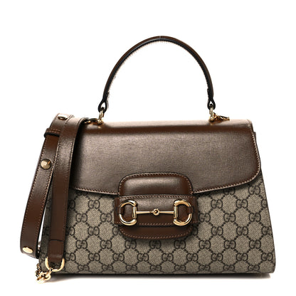 Gucci GG Supreme Monogram Calfskin Medium Horsebit 1955 Top Handle Bag Beige Ebony Brown Sugar 1 of 11